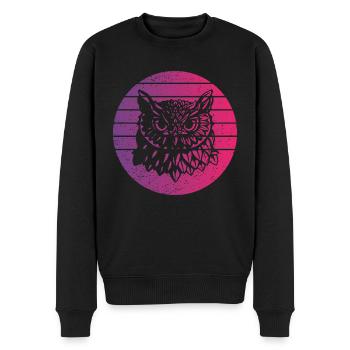 Eule Retro Style Vintage - Männer Premium Bio Pullover - Schwarz - Vorne - Nico (187cm)