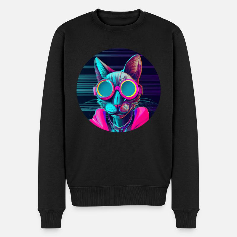 Stilvolle Katze - Männer Premium Bio Pullover - Schwarz