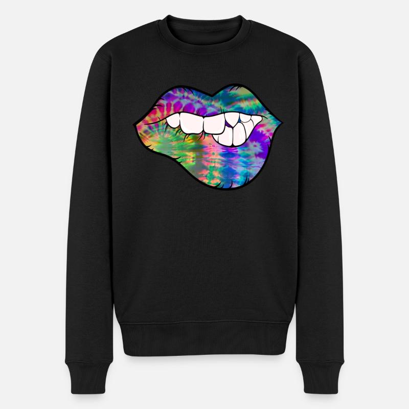 groovy Tie Dye Beißlippe - Männer Premium Bio Pullover - Schwarz