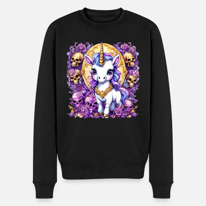 Einhorn mit Totenköpfen Anti süß - Bad Unicorn - Männer Premium Bio Pullover - Schwarz