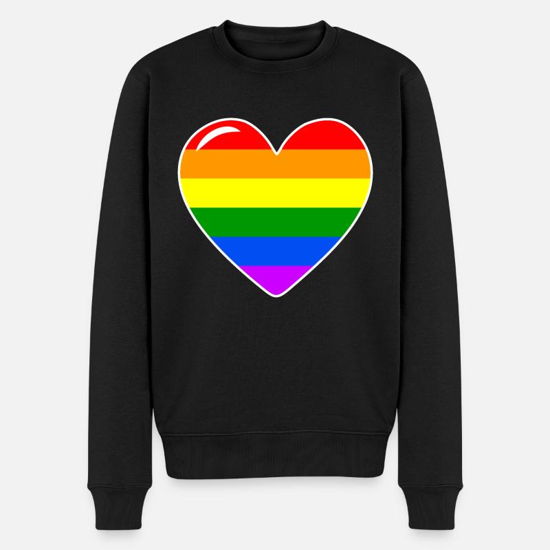 Coeur Amour Arc-en-ciel Drapeau - Pull Premium bio Homme - noir