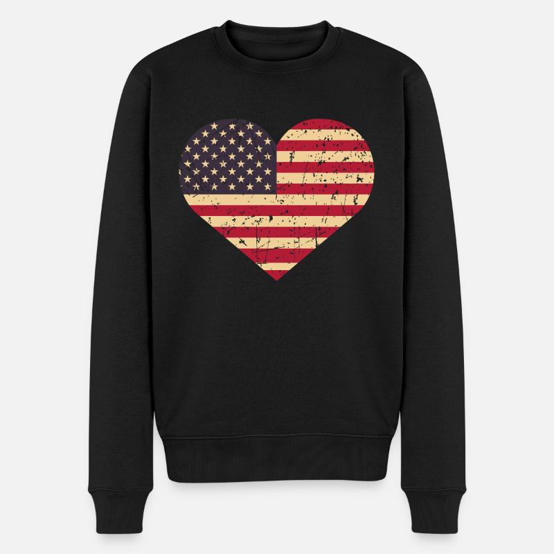 USA Herz - Männer Premium Bio Pullover - Schwarz