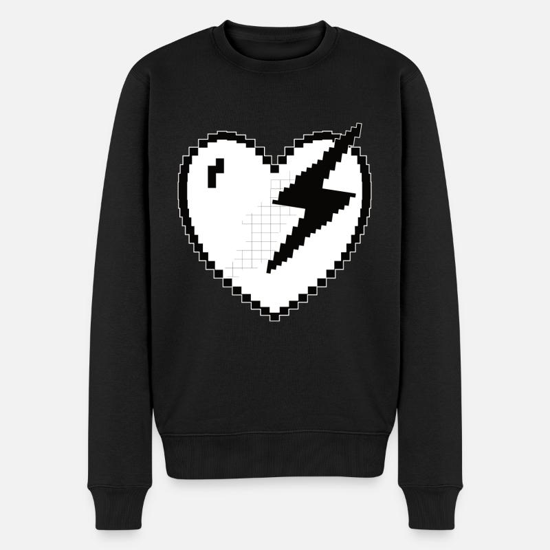 Herz Blitz Pixel Gamer Geschenk - Männer Premium Bio Pullover - Schwarz