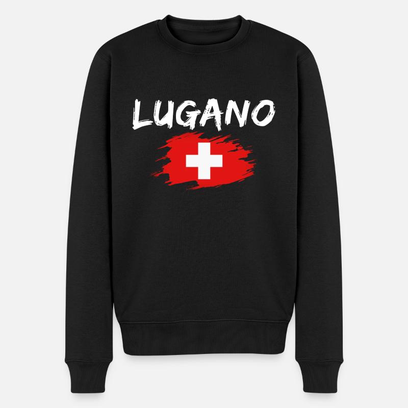 Lugano Suisse Drapeau - Pull Premium bio Homme - noir