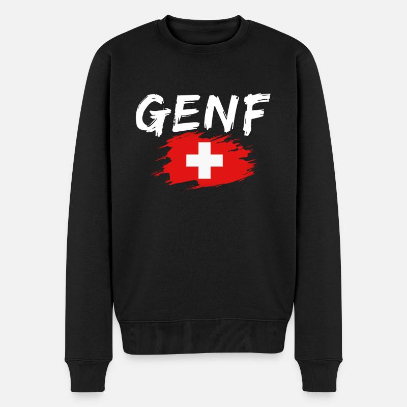 Genf Flagge Schweiz - Männer Premium Bio Pullover - Schwarz