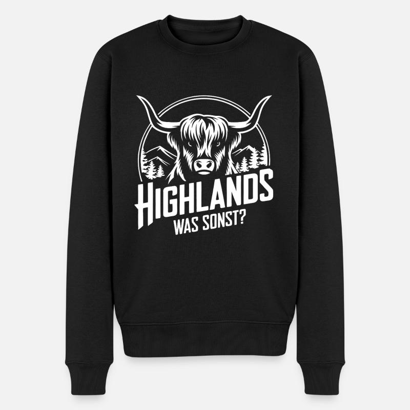 Highlands was sonst Schottisches Hochlandrind - Männer Premium Bio Pullover - Schwarz