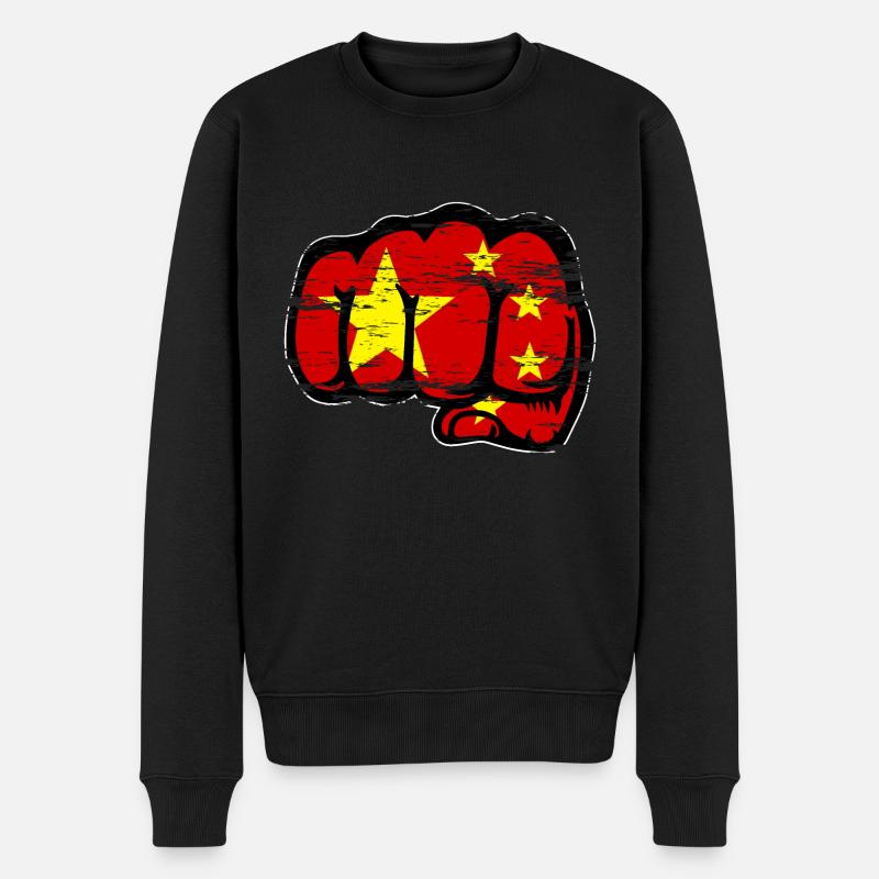 Chine drapeau main poing utilisé - Pull Premium bio Homme - noir