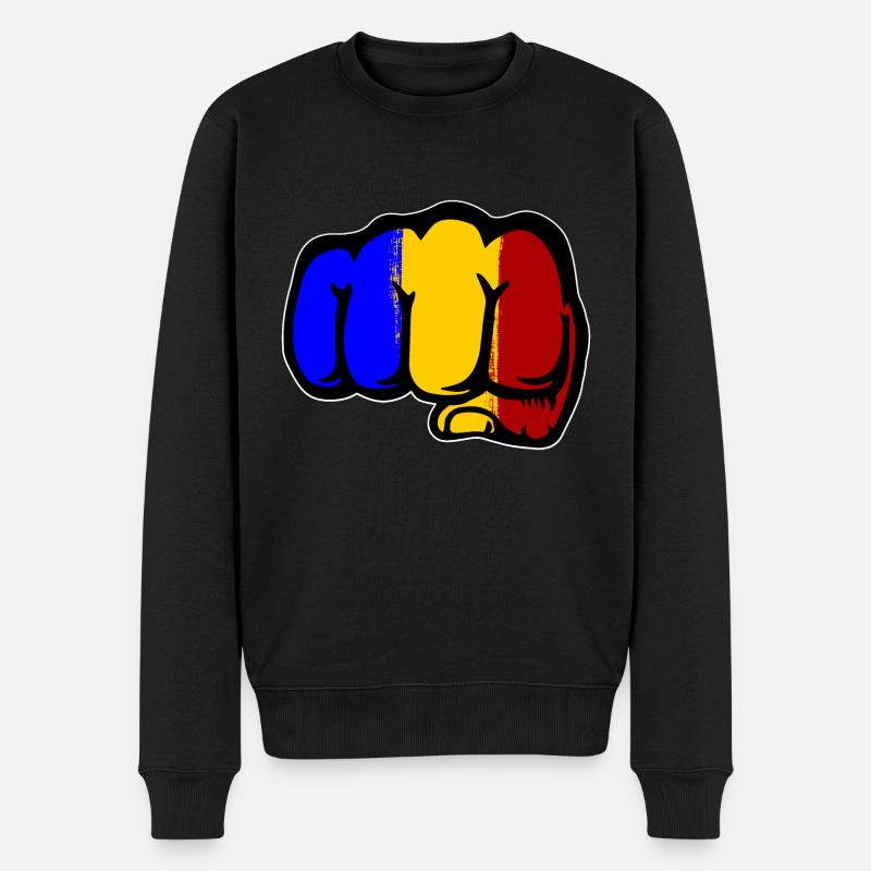 Rumänien Flagge Hand Faust - Männer Premium Bio Pullover - Schwarz