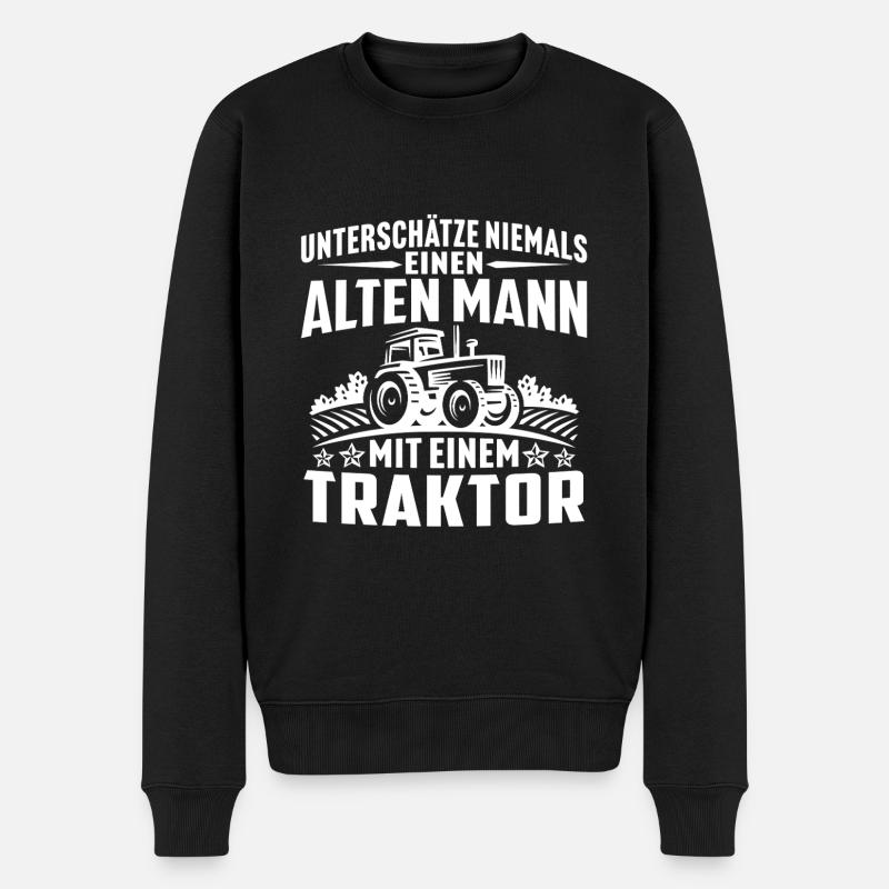 Alten mann mit einem traktor - Männer Premium Bio Pullover - Schwarz