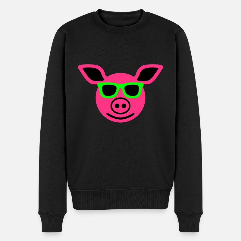 Schwein mit Sonnenbrille - Männer Premium Bio Pullover - Schwarz