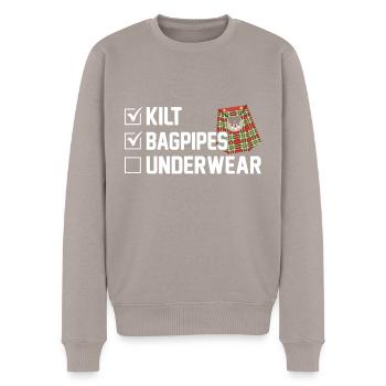 Kilt Männer Spruch Schottenrock - Männer Premium Bio Pullover - Taupe - Vorne - Nico (187cm)