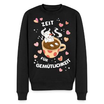 Winter Weihnachten Chillender Schneemann im Kakao - Männer Premium Bio Pullover - Schwarz - Vorne - Nico (187cm)