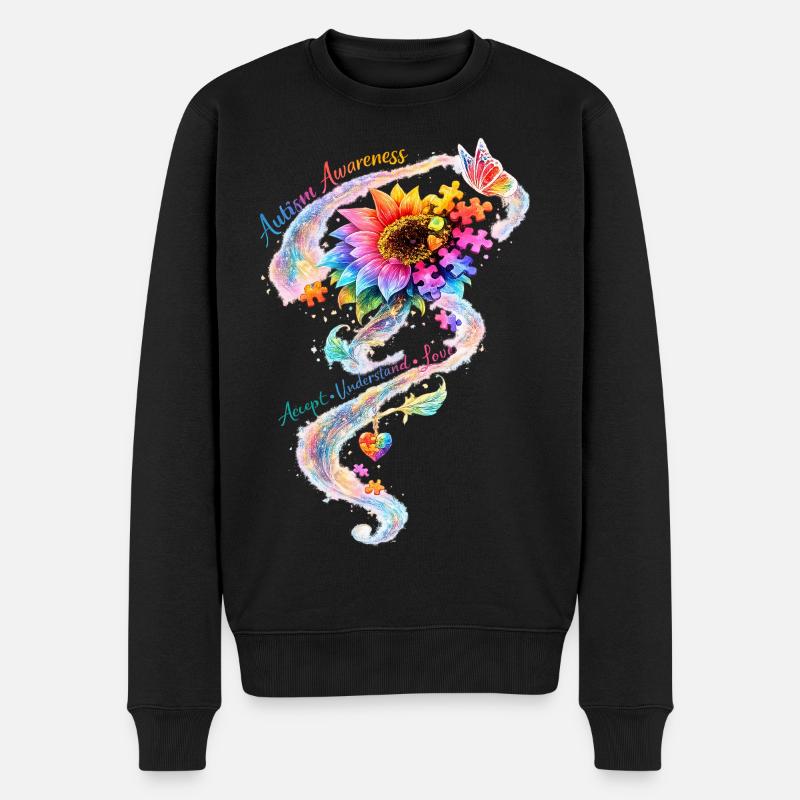 Autismus-Bewusstsein-Sonnenblume - Männer Premium Bio Pullover - Schwarz