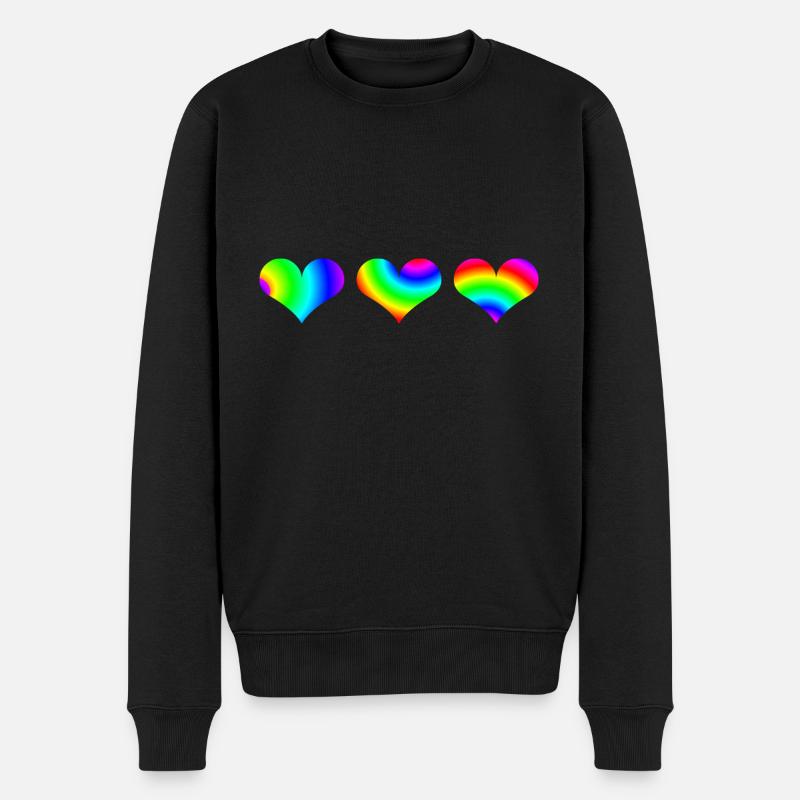 Herzen bunt Geschenkidee Regenbogen Herzchen - Männer Premium Bio Pullover - Schwarz