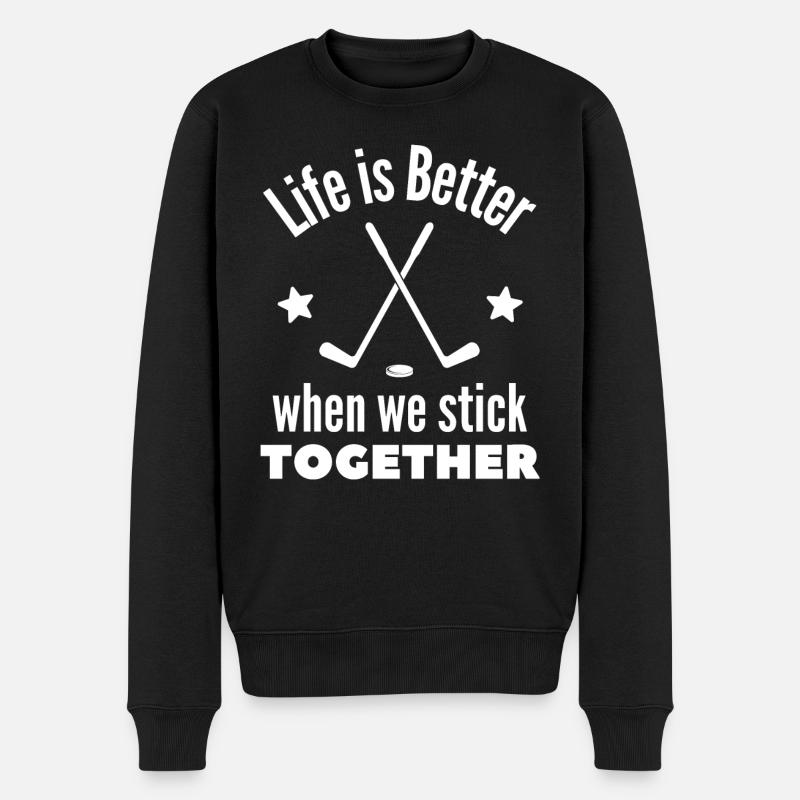 Eishockey: Das Leben ist besser, wenn wir zusammenhalten. - Männer Premium Bio Pullover - Schwarz