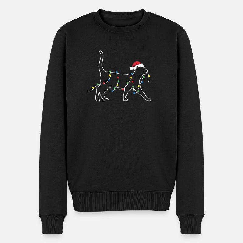 Katze mit Weihnachtsbeleuchtung Xmas - Männer Premium Bio Pullover - Schwarz