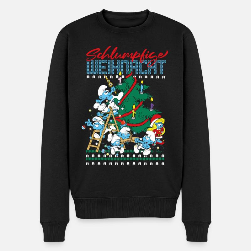 Die Schlümpfe Schlumpfige Weihnacht Ugly Christmas - Männer Premium Bio Pullover - Schwarz