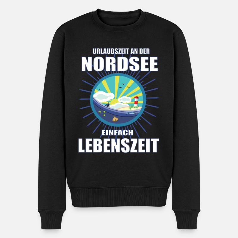 Urlaubszeit an der Nordsee, einfach Lebenszeit - Männer Premium Bio Pullover - Schwarz