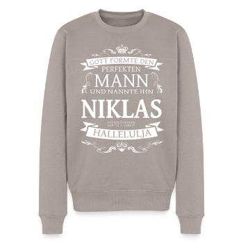 Niklas der perfekte Mann von Gott geformt Design - Männer Premium Bio Pullover - Taupe - Vorne - Nico (187cm)
