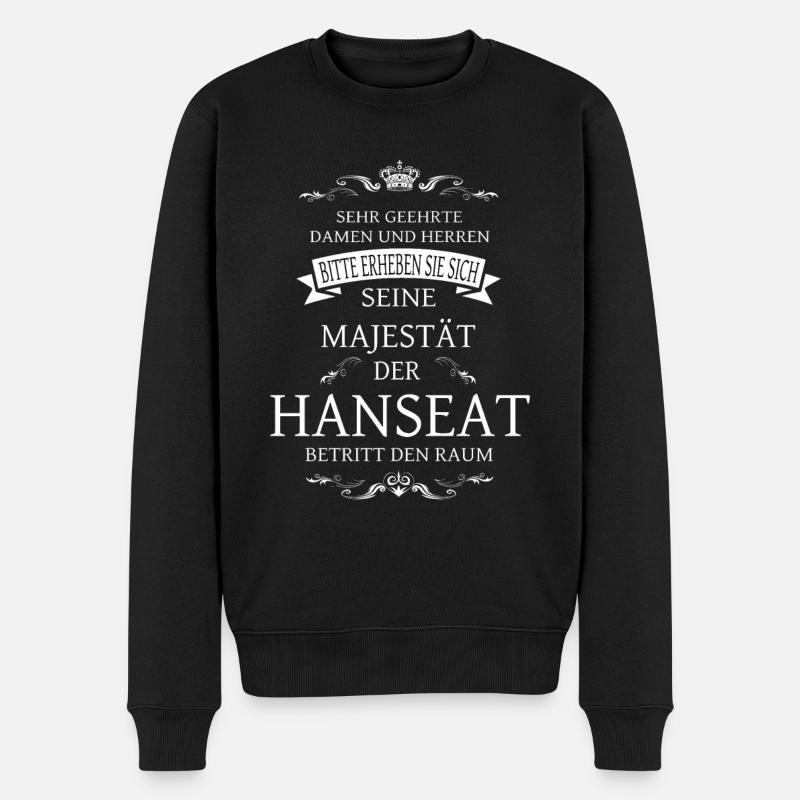 Seine Majestät der Hanseat betritt den Raum - Männer Premium Bio Pullover - Schwarz