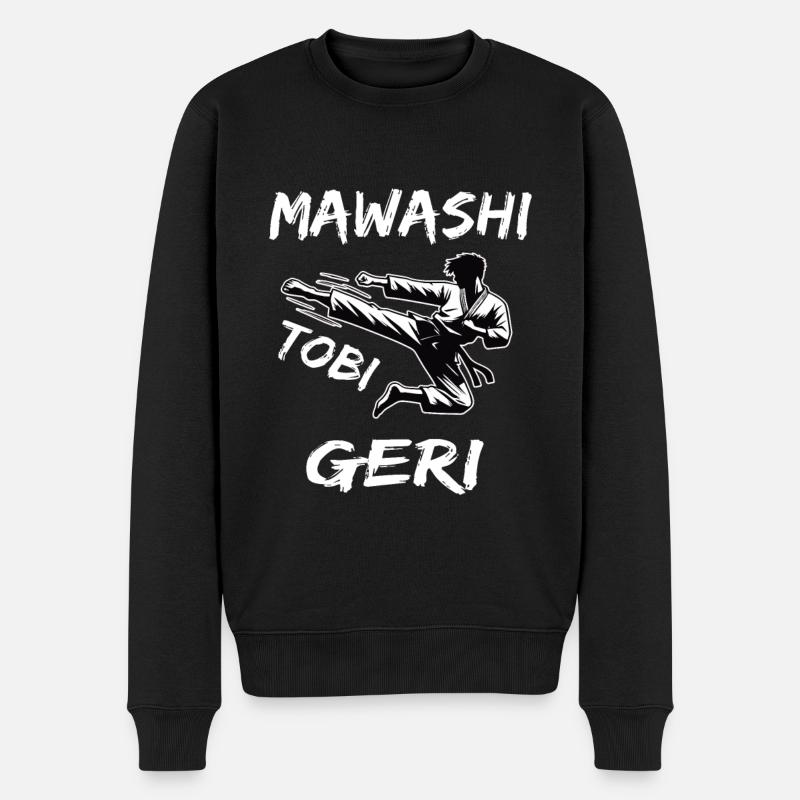 Mawashi Tobi Geri, der Karate Kick im Sprung - Männer Premium Bio Pullover - Schwarz