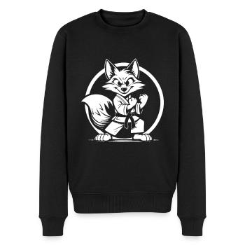 Kampfsport Fuchs – Der schlaue Kämpfer - Männer Premium Bio Pullover - Schwarz - Vorne - Nico (187cm)
