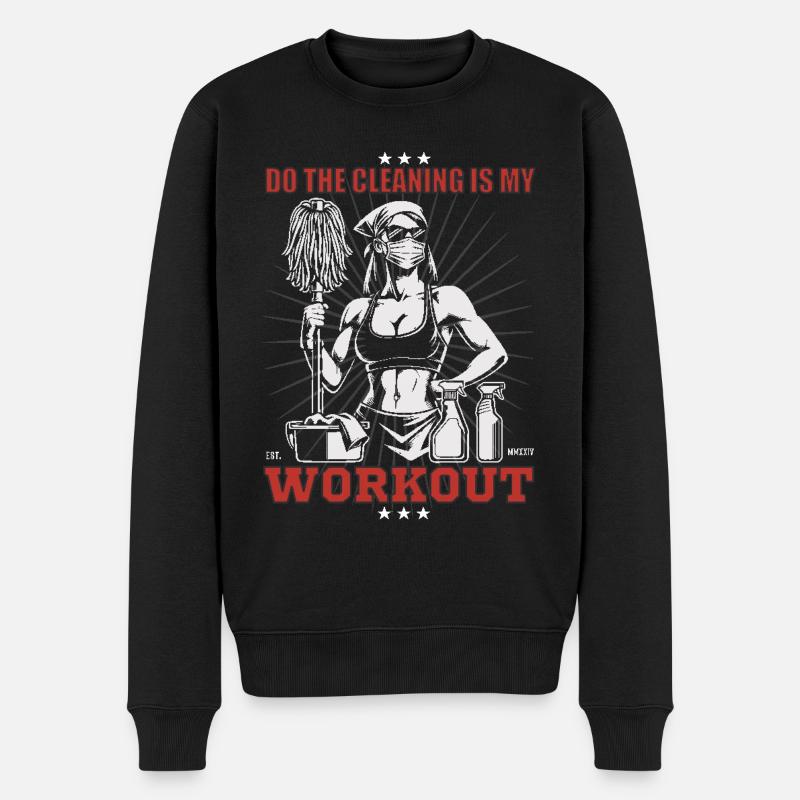 Putzfrauen Design - Putzen ist mein Workout - Männer Premium Bio Pullover - Schwarz