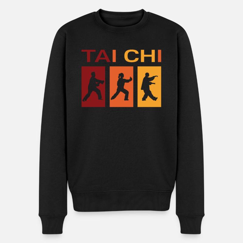 Retro Tai Chi Taiji Chuan Meditation - Männer Premium Bio Pullover - Schwarz