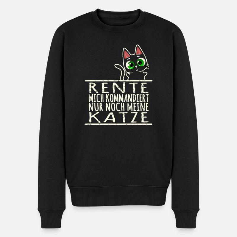 Rente - Katze kommandiert neuer Chef - Männer Premium Bio Pullover - Schwarz