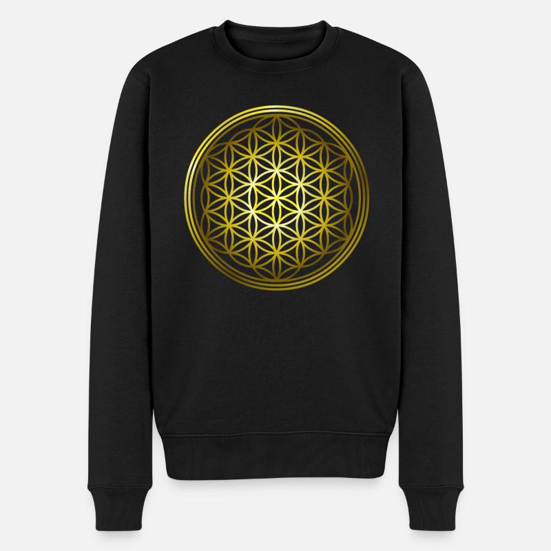 Goldene Blume des Lebens - Männer Premium Bio Pullover - Schwarz