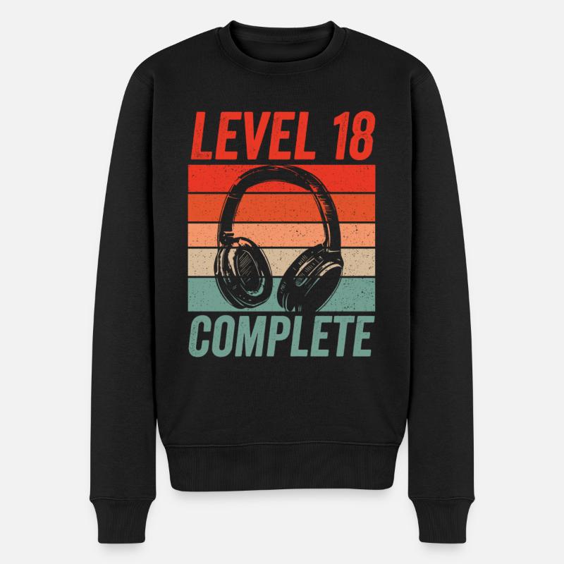 Level 18 Complete 18.Geburtstag Gamer Gaming - Männer Premium Bio Pullover - Schwarz