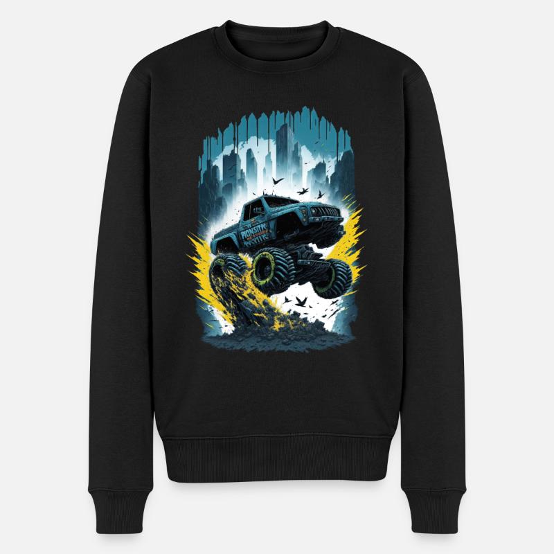 Monstertruck Stadt - Männer Premium Bio Pullover - Schwarz