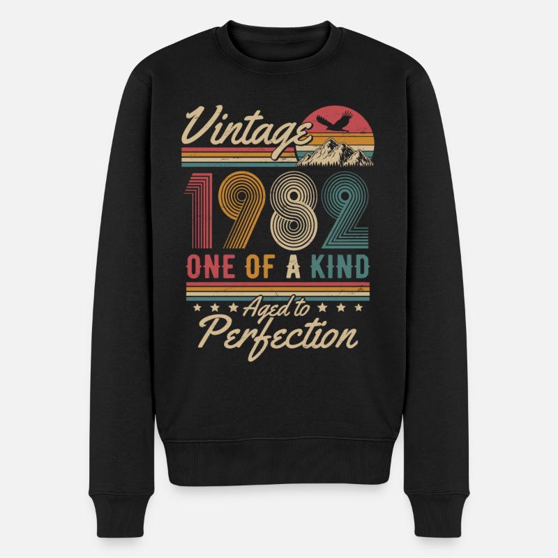 1982 Jahrgang geboren Vintage Geburtstag Retro - Männer Premium Bio Pullover - Schwarz