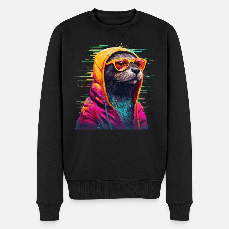 Otter Fischotter Cooler Otter mit Sonnenbrille - Männer Premium Bio Pullover - Schwarz
