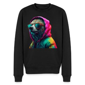 Bär mit Sonnenbrille Bunt Coole Bären Waldtier - Männer Premium Bio Pullover - Schwarz - Vorne - Nico (187cm)
