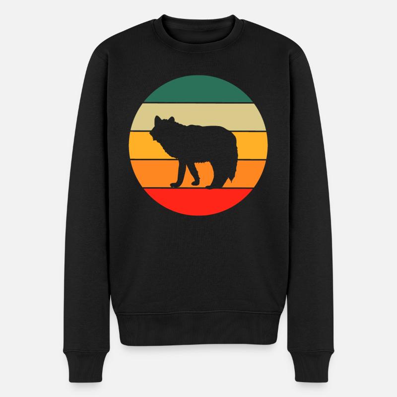 Retro Wolf - Männer Premium Bio Pullover - Schwarz