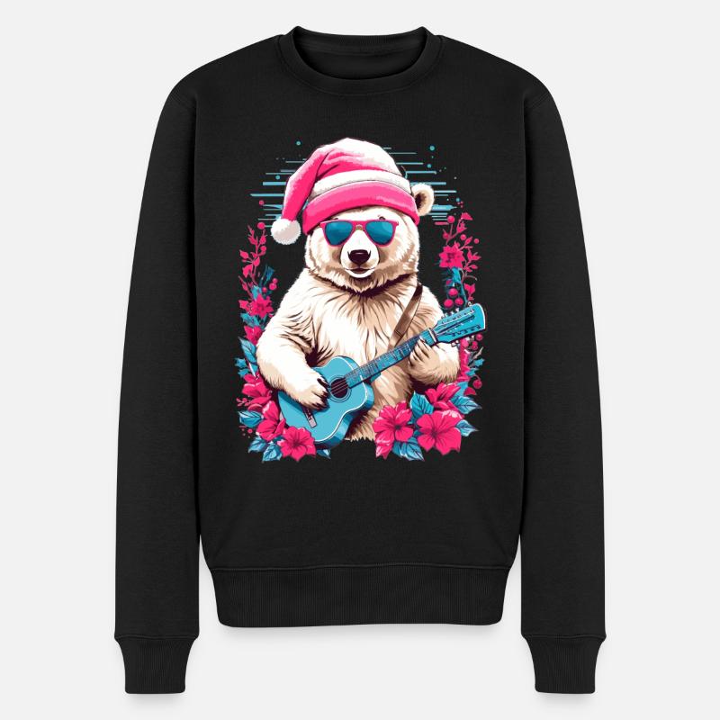 Ours polaire mignon avec guitare - Pull Premium bio Homme - noir