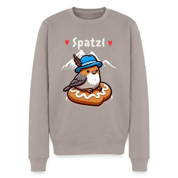 Bayern Spatzl Bleu-Blanc Montagnes Pain D’épice Coeur Drôle - Pull Premium bio Homme - taupe - Devant - Nico (187cm)