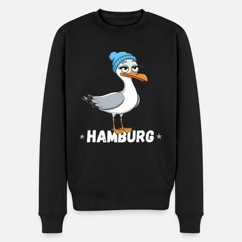 Hamburg Hamburger Möwe Beanie Nordsee Cartoon - Männer Premium Bio Pullover - Schwarz