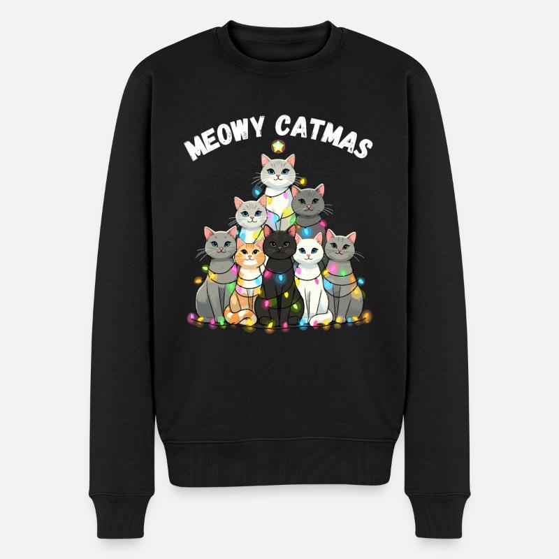 Meowy Catmas Weihnachten Katzen Weihnachtsbaum - Männer Premium Bio Pullover - Schwarz