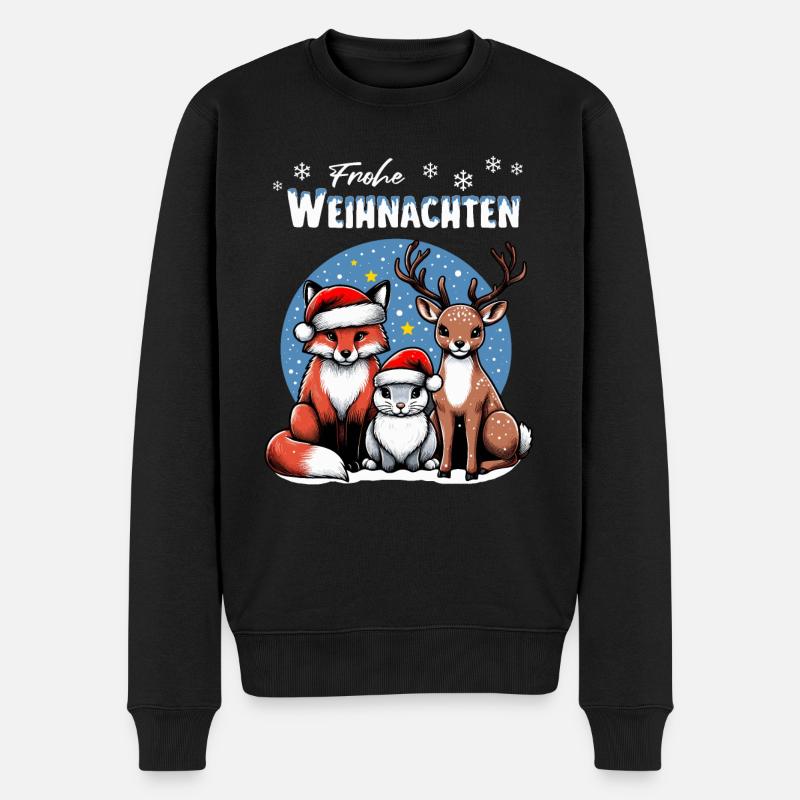 Fuchs Hase und Hirsch wünschen Frohe Weihnachten - Männer Premium Bio Pullover - Schwarz