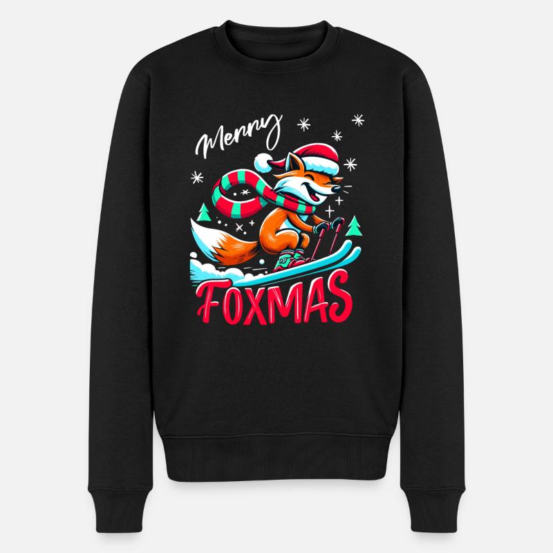 Merry Foxmas Fuchs Schnee Skifahren Skispaß Lustig - Männer Premium Bio Pullover - Schwarz