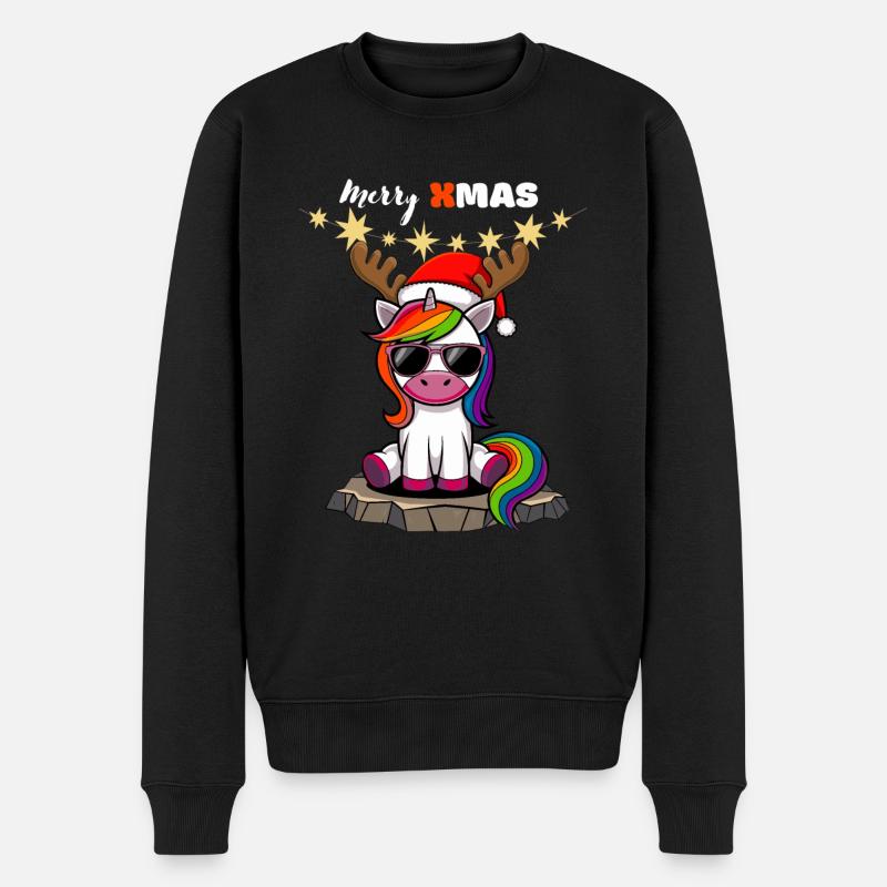 Merry Xmas Einhorn Sonnenbrille Cool Niedlich Kids - Männer Premium Bio Pullover - Schwarz
