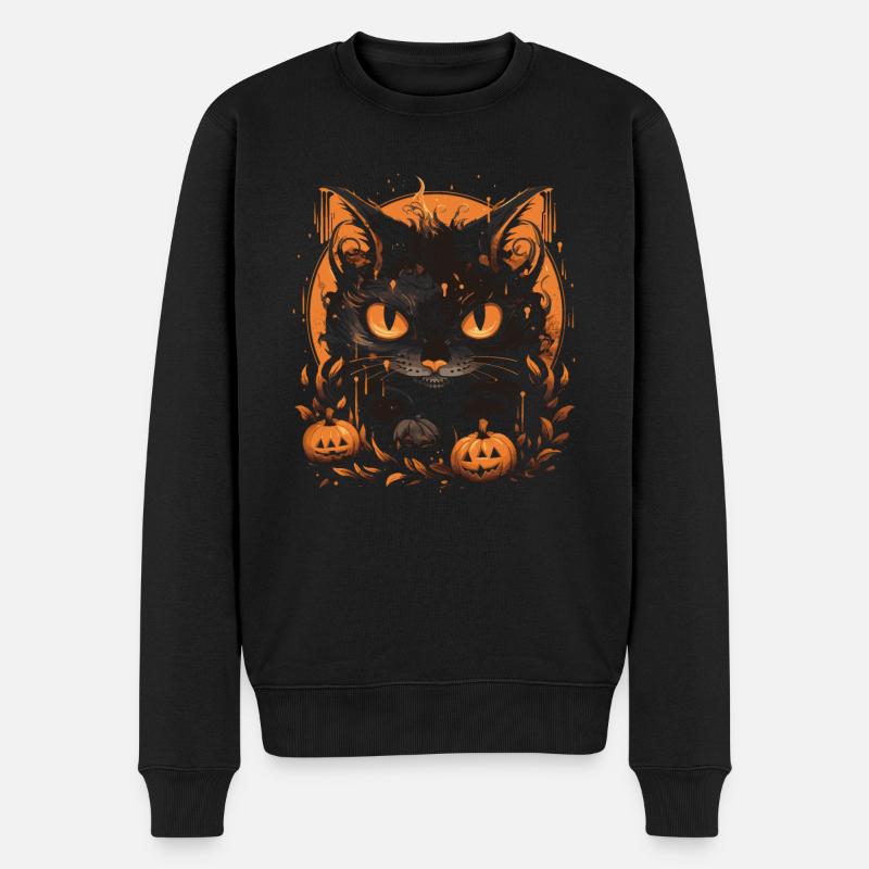Halloween black Cat Pumpkin - Männer Premium Bio Pullover - Schwarz