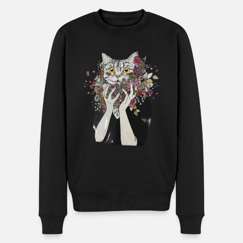 Katzenfrau - Männer Premium Bio Pullover - Schwarz