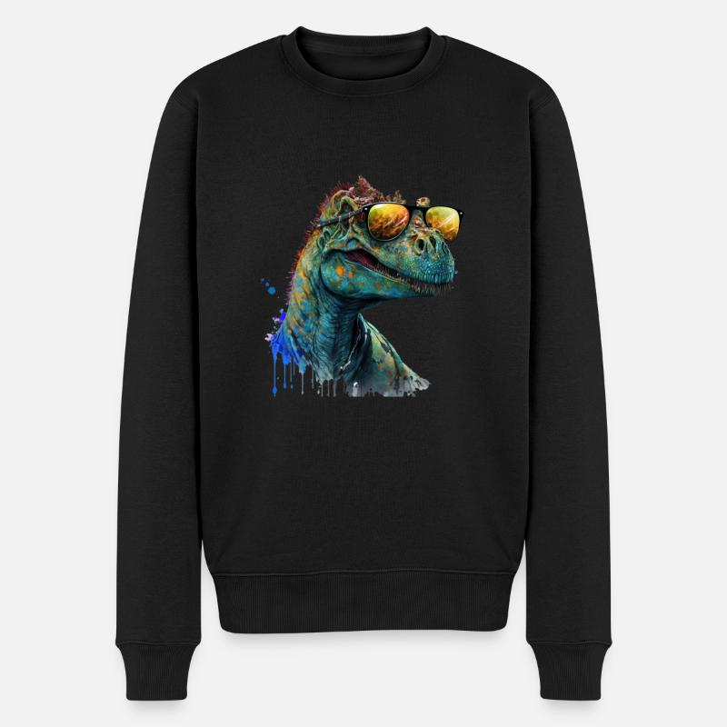 cooler Dino mit Sonnenbrille, Urzeitechse - Männer Premium Bio Pullover - Schwarz