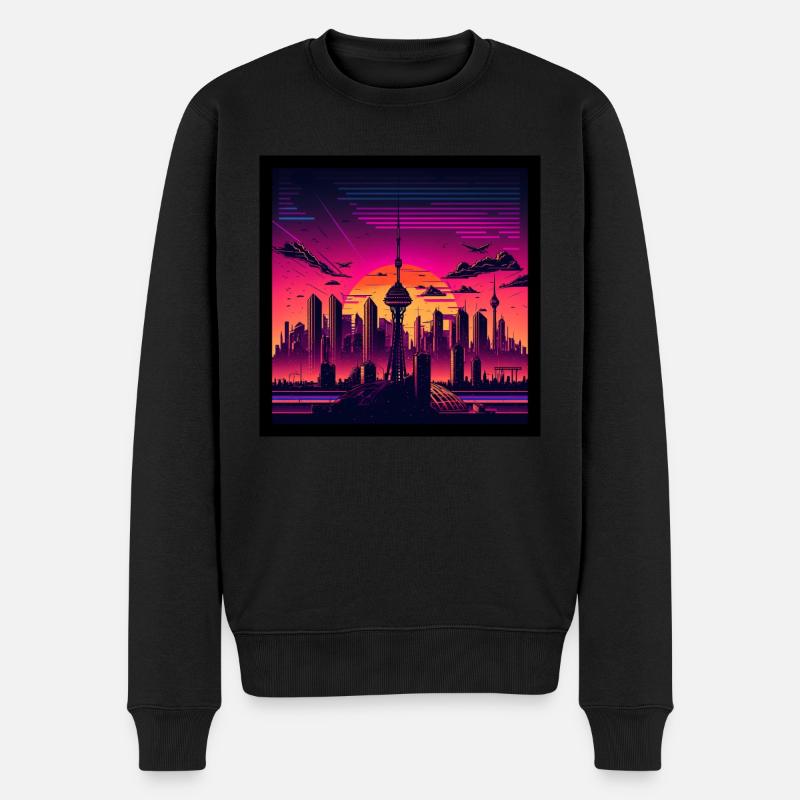 Skyline von Berlin im Abendlicht - Männer Premium Bio Pullover - Schwarz