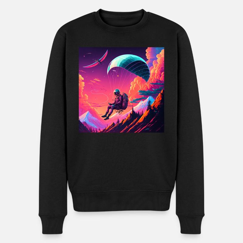 Paraglider im Synthwave Stil - Männer Premium Bio Pullover - Schwarz