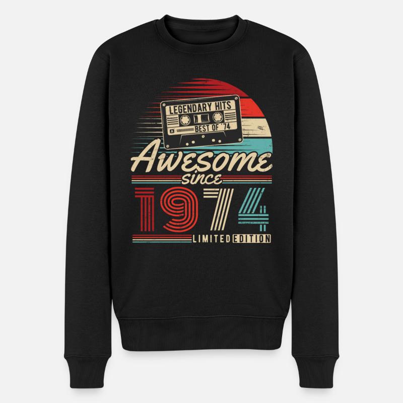 1974 Jahrgang geboren Vintage Retro Geburtstag - Männer Premium Bio Pullover - Schwarz