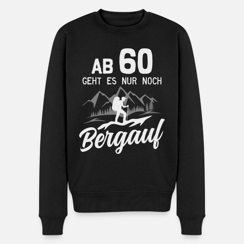 60. Geburtstag Bergsteiger Wanderer Berge Wandern - Männer Premium Bio Pullover - Schwarz